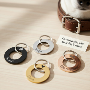 Targhette Silenziose Personalizzate per Animali Domestici, Portachiavi in Acciaio Inox con Incisione su Due Lati, Etichetta Identificativa Circolare Personalizzata per Cani - Product Image 1