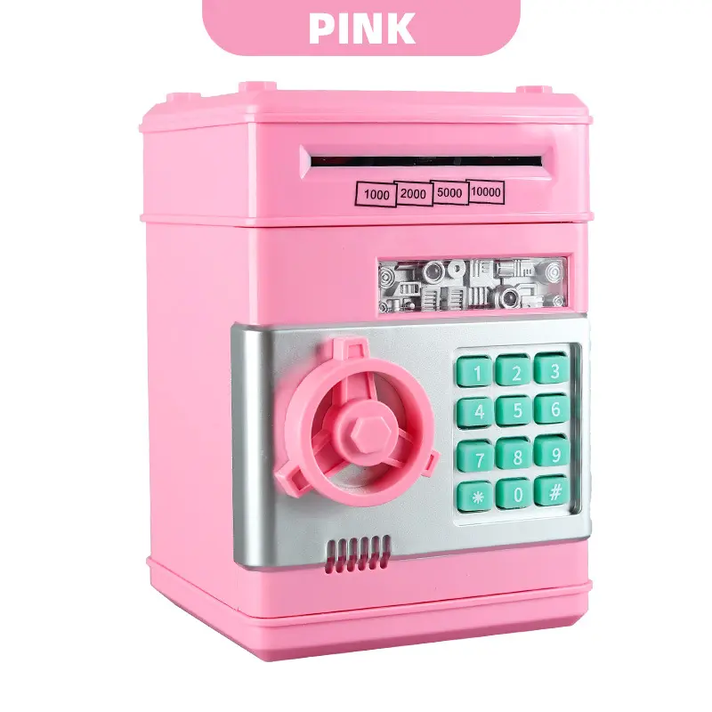 Hoge Kwaliteit Plastic Roze, Spaarpot Met Wachtwoord Te Besparen Papier Geld En Munt Mini Elektrische Atm Spaarpot Voor Kinderen Speelgoed Cadeau