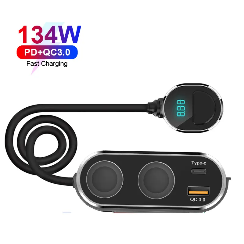 New Products Wholesale Price Electronic PD Car Charger With Dual Cigarette Lighter And 2 USB Port Type C Fast Charging Multi