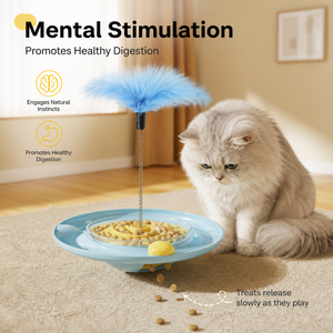 Blue Feather <b>Cat</b> Teaser Wand <b>Interactive</b> Pet <b>Toy</b> Wobbler Spinning Disc Self Play Feeder for Kittens <b>Cats</b> - Product Image 5