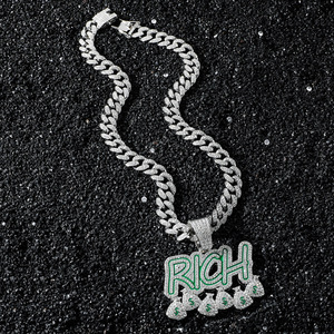 Nouveau Design Personnalisé Hip Hop Bijoux Micro Pave Strass Lettre RICH Moneybags Pendentif Or Cubain Lien Chaîne Collier - Product Image 4
