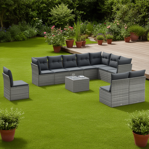 Conjunto de Sofás de Jardín de Ratán PE Gris Moderno, Muebles Modulares para Exteriores de 10+ Plazas, Diseño Contemporáneo - Product Image 2
