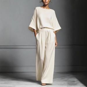 Elegante <span class=keywords><strong>Completo</strong></span> in Lino per <span class=keywords><strong>Donna</strong></span>, Set Estivo Casual con <span class=keywords><strong>Camicia</strong></span> a Maniche 3/4 <span class=keywords><strong>e</strong></span> <span class=keywords><strong>Pantaloni</strong></span> Larghi, Due Pezzi - Product Image 4
