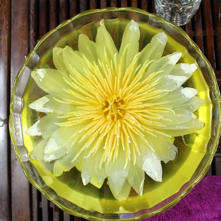 Wholesale Handmade Yellow Sacred Lotus Flower Tea Complete Dried Flowers Herbal Tea Blooming Huang Lian Hua Nymphaea Caerulea