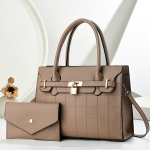 Women Quilted Handbag Rhombus Pattern Top Handle Satchel Crossbody <b>Shoulder</b> <b>Bag</b> <b>Large</b> Capacity Fashion Tote PU Leather - Product Image 3