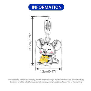 Accessoires pour femmes : Pendentif souris en cuivre blanc mangeant du fromage, ornement d'accessoire de bracelet DIY haut de gamme, original et de niche - Product Image 2
