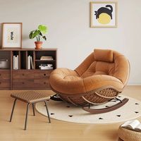 Fauteuil à bascule de salon moderne nordique en rotin tressé et velours, design nid d'abeille, pour balcon, canapé de sieste, fauteuil paresseux mobile pour la maison