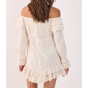 Nuevo Vestido Mini de Encaje Bordado de Algodón para Mujer, Sexy y Personalizado, con Mangas Largas, Volantes de Lujo y Lazo Frontal Encantador - Product Image 2