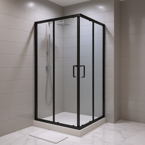 Cabine de douche Neo Angle Pivot avec porte coulissante en verre trempé 1/4, 34,625 x 72, finition noir mat, rectangulaire - Product Image 2