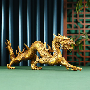 Figurine de dragon en laiton de Copper World, dorée, faite à la main, style chinois, décoration pour la maison, le salon, le bureau, cadeau - Product Image 1