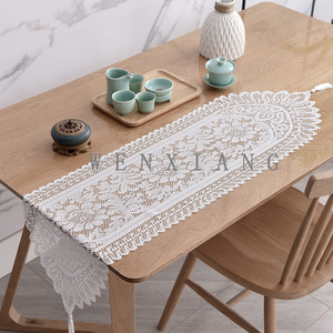 Wenxiang Lace Table Runner 33X114Cm Embroidered Leaf Pattern Rectangle Home Decor - Product Image 1