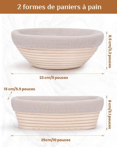 <b>Bread</b> Proofing <b>Basket</b> Set of 2, 9 Inch Round & 10 Oval Sourdough <b>Baskets</b> with Lame Scraper Brush for Making Baking Fermentation - Product Image 4