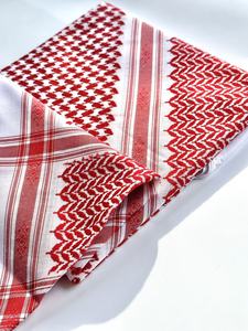 Foulard Keffiyeh Shemagh Classique Rouge et Blanc en Coton Tissé Respirant, Voile Arabe pour la Tête, Écharpe Musulmane pour l'Arabie Saoudite, les Émirats Arabes Unis et le Moyen-Orient - Vente en Gros - Product Image 1