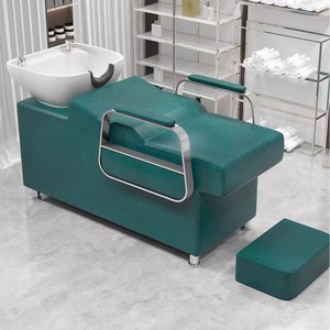 Z Beauty Salon Barber Shampoo Backwash Unit Sink Station White Black Ceramic Tilting Sink with Adjustable Seat Hair Washing <b>Bed</b> - Product Image 3
