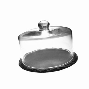 Pedido por correo Producto de Navidad Venta caliente Venta superior Cúpula de <span class=keywords><strong>vidrio</strong></span> Tablero de queso de <span class=keywords><strong>pizarra</strong></span> redonda <span class=keywords><strong>negra</strong></span> y plato para fiesta en casa - Product Image 6