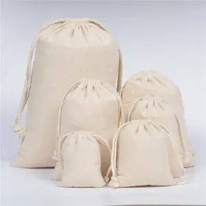 China fabriek groothandel katoen canvas tasje gerecycled natuurlijke custom katoen canvas koord pouch voor promotionele