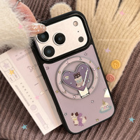 Coque de téléphone plaquée or violet motif dessin animé pour Apple 17 Pro Max, support magnétique chat chien, compatible iPhone 15 et iPhone 14.