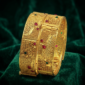 Bracelet Kada de mode plaqué or de teinture en gros, Bracelet Kada en or en laiton, Bijoux indiens remplis d'or de teinture, Bracelet Kada traditionnel. - Product Image 5