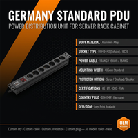 Barre d'alimentation DIN49440 Schuko 16A avec protection contre les surtensions et disjoncteur pour rack informatique, norme allemande