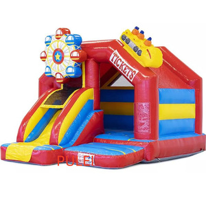 Lussuoso Castello Gonfiabile a Montagne Russe Rosso per Esterni, in PVC da 0,55 mm, Certificato EN14960, Attrazione Sicura per Oltre 3 Passeggeri - Product Image 1
