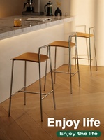 Chaise moderne en bois massif minimaliste avec dossier en métal chromé, hauteur de comptoir, pour îlot de cuisine, bar à domicile, salle à manger