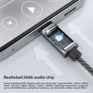 32Bit ตัวแปลงสัญญาณดิจิทัล384กิโลเฮิรตซ์อะแดปเตอร์หูฟัง DAC USB Type C ถึง3.5มม. <span class=keywords><strong>แจ็</strong></span><span class=keywords><strong>ค</strong></span>หูฟังอะแดปเตอร์เสียง HIFI - Product Image 5