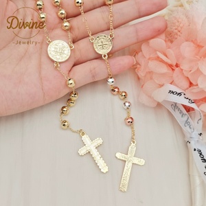 Joyería Religiosa <span class=keywords><strong>de</strong></span> San Benito, Rosarios Católicos Islámicos Musulmanes, Colgante <span class=keywords><strong>de</strong></span> Cruz, Cadena <span class=keywords><strong>de</strong></span> Cuentas, Collares <span class=keywords><strong>de</strong></span> <span class=keywords><strong>Rosario</strong></span> Chapados en Oro - Product Image 5