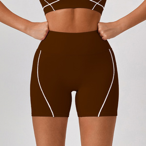 Shorts de sport taille haute pour femmes, avec coutures contrastées, effet push-up, ultra doux, pour cyclisme, course à pied, yoga, athlétisme, OEM ODM - Product Image 1