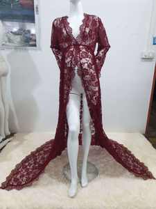 Sexy blanc col en V profond à manches longues femmes <span class=keywords><strong>robe</strong></span> enceinte dentelle bébé douche photographie transparent moulant robes de fuite - Product Image 3