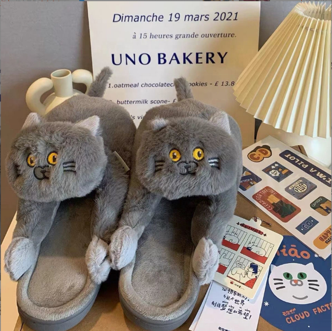 Ciabatte Da Interno Morbide A Forma Di Zampa Di Gatto - Peluche Antiscivolo Per Donna E Uomo