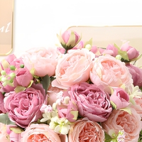 Bouquet de fleurs de pivoine artificielles réalistes en soie, blanc, fait main, moderne, pour mariage, décoration de centre de table pour la maison ou les fêtes