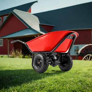 Brouette métallique robuste TAYO INDUSTRIES rouge à 2 roues, chariot de jardin manuel - Product Image 1