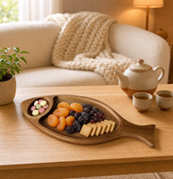 Plateau de service en bois d'acacia naturel en forme de poisson, 2 compartiments, assiette à collation en bois divisée pour sushis, fruits, fête