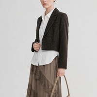 Blazer épais à carreaux pour femme, veste courte en tweed foncé, col à revers à bouton unique, vêtement d'extérieur sur mesure