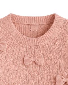 Maglione da Donna Personalizzato a Collo Tondo, Lavorazione a Trecce, Lunghezza Corta, Maniche Lunghe, Rosa Cipria, per Autunno e Inverno - Product Image 4