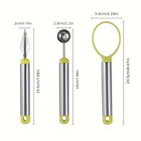 3-delige set fruitplankgereedschap van roestvrij staal, watermeloenbolletjesvormer, meloenschep, fruitsnijder, snijmes voor fruitdecoratie