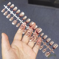 Ongles à presser œil de chat ovales courts couleur unie, finition française, par lot XS/S/M – Meilleures ventes