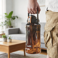 Bouteille d'eau Longstar pp 2L anti-fuite avec bouchon à boire directement, sans BPA, écologique, réutilisable pour le bureau, la salle de sport, le sport, l'école -tt