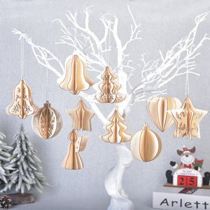 Adornos Navideños de Madera 3D en Forma de Árbol, Acabado Natural, Ecológicos, Decoración Interior para Sala de Estar, Colgantes MS040 - Product Image 1