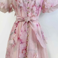 Nouvelle Robe Midi Style Palais à Grande Jupe Évasée, Manches Bouffantes à Fleurs Tridimensionnelles, Série Robes Industrielles de Haute Qualité avec Ceinture