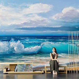 Mural de pared con impresión por transferencia térmica Impasto, estilo Art Déco, paisaje costero, playa, acantilado, <span class=keywords><strong>castillo</strong></span>, papel tapiz personalizado, tela de pared para sala de estar - Product Image 5