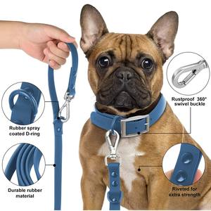 Ensemble collier et laisse pour chien en PVC souple imperméable en gros avec étiquette de nom personnalisée, design luxueux, réglable - Product Image 1