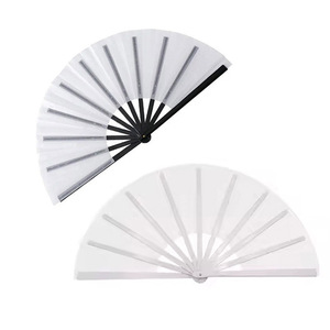 13 pollici bianco bianco pieghevole ventilatore a sublimazione di stampa in poliestere Clacking ventilatore con costole di plastica KongFu <span class=keywords><strong>mano</strong></span> ventilatore - Product Image 1