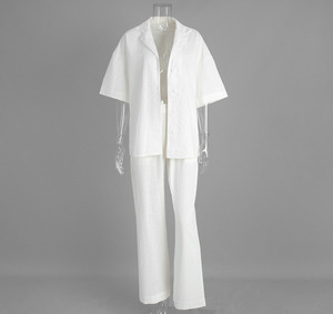 Conjunto de algodón 100% para mujer, venta al por mayor, pantalones casuales holgados de manga corta de alta calidad, conjunto de dos piezas para mujer, primavera - Product Image 5