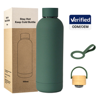 Bouteille d'eau isotherme sous vide en acier inoxydable à petite ouverture, 500 ml, avec logo personnalisé et revêtement caoutchouc, pour la gym et le sport