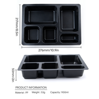 Barquette alimentaire jetable en PP à 5 compartiments, qualité alimentaire, pour plats à emporter, logo, couleur et taille personnalisables