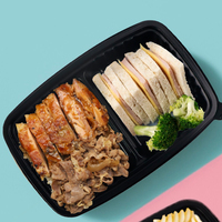 Boîte de préparation de repas à 2 compartiments sans BPA, compatible micro-ondes, sans mélange de nourriture, pour restaurant, boîte à emporter rectangulaire jetable