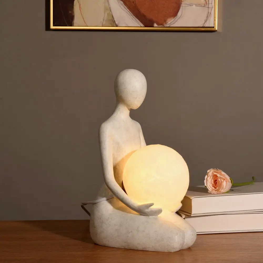Estatueta de personagem feminina para quarto, artesanato minimalista nórdico, lâmpadas de mesa abstrata em resina para decoração de quarto, artesanato e artesanato
