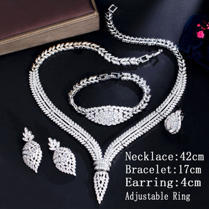 Braut-Schmuckset mit V-förmiger Halskette, Kubischem Zirkonia, Afrikanisch-Saudisch, Weiß<span class=keywords><strong>gold</strong></span>-Plattiert, Luxuriöses Hochzeits-Schmuckset für Damen - Product Image 5