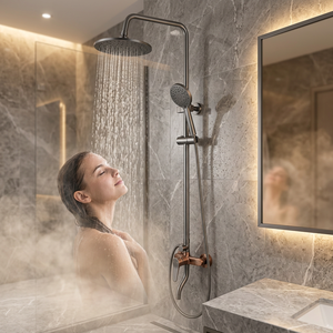 Ensemble de douche mural en cuivre chromé <span class=keywords><strong>à</strong></span> trois vitesses avec jets pluie et massage, tête de douche supérieure - Product Image 2